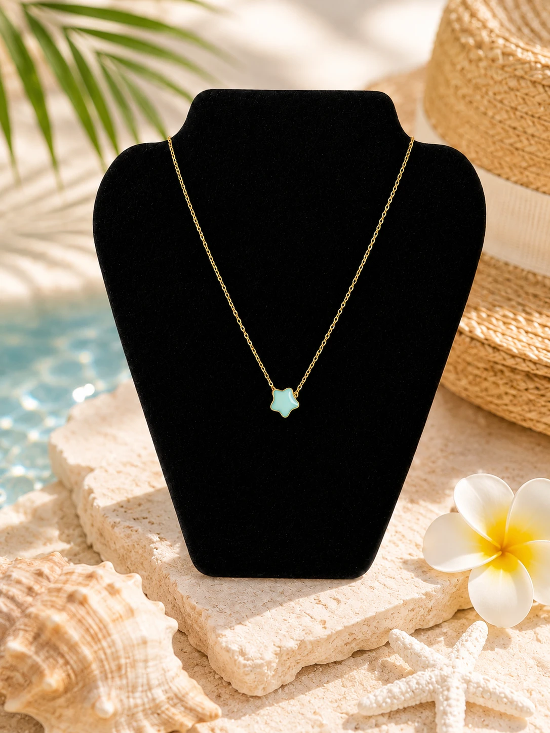 Collier étoile bleu turquoise – Acier inoxydable doré